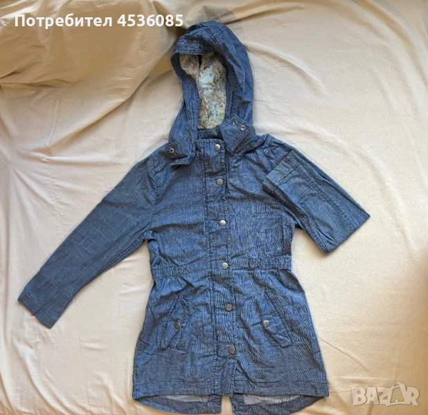 H&M-Детско тънко пролетно/есенно дънково яке с качулка и вътрешен принт на цветя, снимка 1