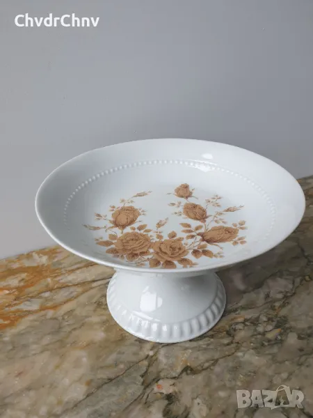 2бр Bareuther Бавария стара немска пиедестална порцеланова чиния-купа-фруктиера-ваза, снимка 1