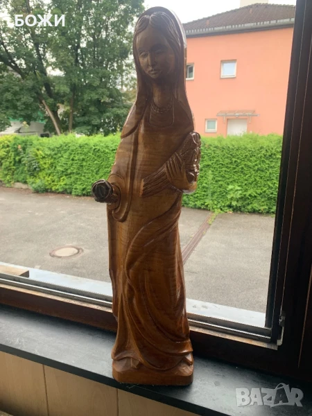 	Антикварна фигура Дева Мария, дърво, снимка 1