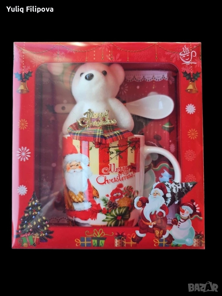 Коледна чаша с лъжичка и мече, снимка 1