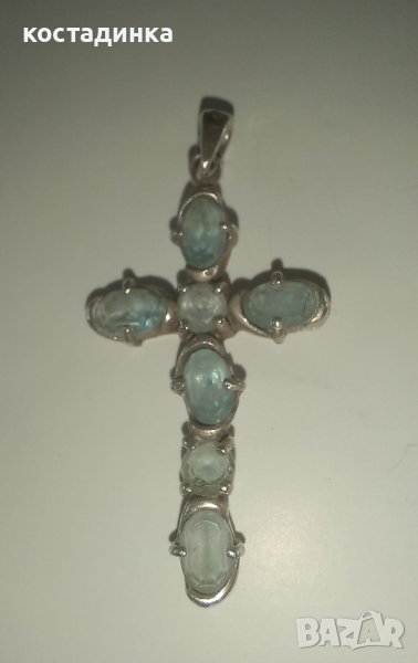 Сребърен кръст с топази., снимка 1