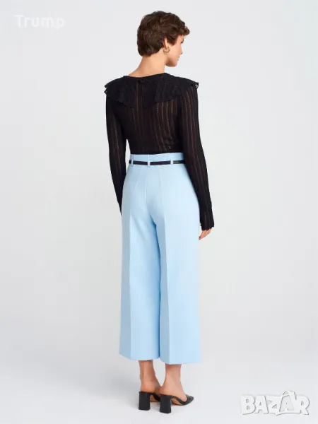 Стилен панталон с тънък колан, висока талия цвят син , снимка 1