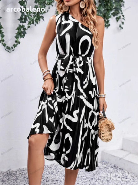 Нова дамска рокля с отворени рамене с щампа на букви, снимка 1