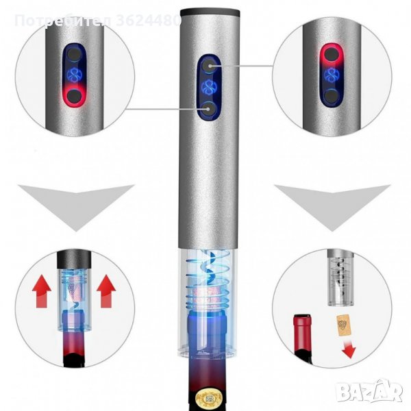 ЕЛЕКТРИЧЕСКИ ТИРБУШОН ЗА ВИНО - КОМПЛЕКТ 4 ЧАСТИ, снимка 1