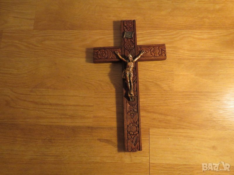 кръст разпятие Исус Христос  25 х 14 см с флорални мотиви - внос Израел, Йерусалим бог религия, снимка 1