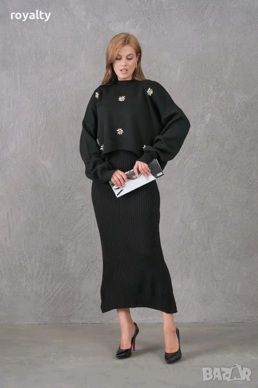 Черна Дамска Рокля с Пуловер , снимка 1