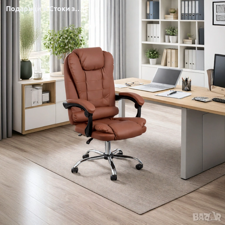 Ергономичен офис стол с лумбална опора от еко кожа – комфорт за дълги часове без болки, снимка 1