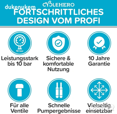 Мощна крачна помпа с двоен цилиндър и манометър до 10 bar – универсална помпа, снимка 3 - Аксесоари за велосипеди - 53382215