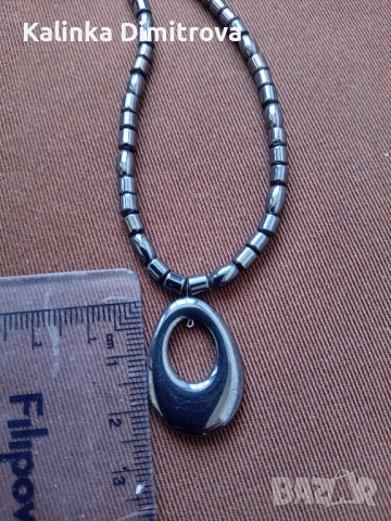 Комплект колие и обици от хематит., снимка 4 - Колиета, медальони, синджири - 44725036