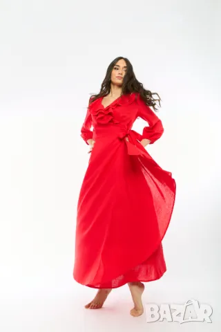 Ленена Рокля Sea - Червена, снимка 6 - Рокли - 49478559