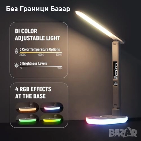 Нова LED настолна лампа с RGB, LCD дисплей и USB порт – NEEWER N20, снимка 3 - Други - 52078416