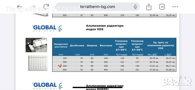 Нов алуминиев радиатор Global VOX H600 + окомплектовка, снимка 4 - Други стоки за дома - 52460635