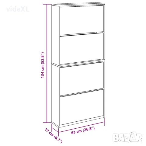 vidaXL Шкаф за обувки 4 нива с огледала, дъб, 63x17x134 cм, снимка 8 - Шкафове - 56146408