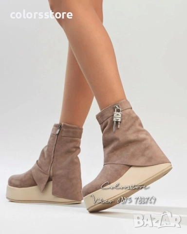 Боти на платформа - кафяв велур - DHG55 