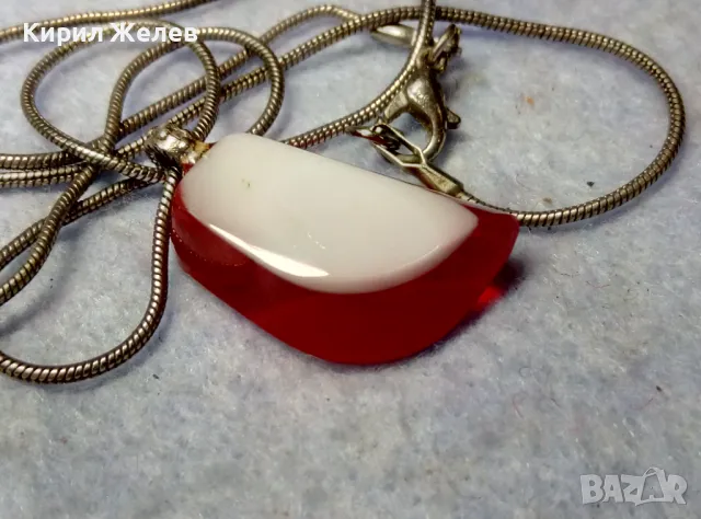 СТИЛНО ПОСРЕБРЕНО МЕДНО КОЛИЕ с АРТ ВИСУЛКА от ЦВЕТНО СТЪКЛО ФЕШЪН МЕДАЛЬОН 25017, снимка 8 - Колиета, медальони, синджири - 49981834