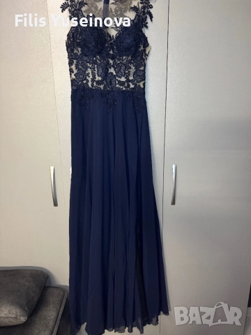 Официална бална рокля с цепка и дантела+ чанта към нея 