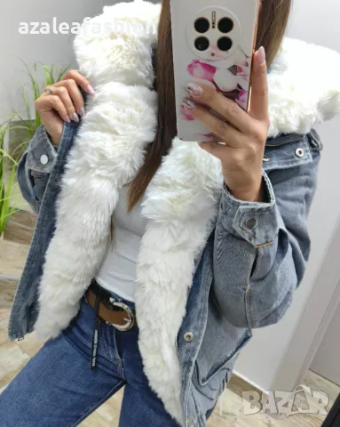 Дънково яке с пухкава яка