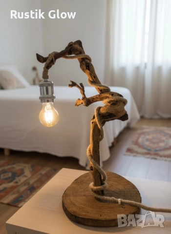 Настолна ръчно изработена рустик лампа, снимка 2 - Настолни лампи - 52268379
