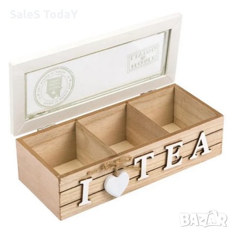 Кутия за чай, за съхранение, дървена, 24*10*7см