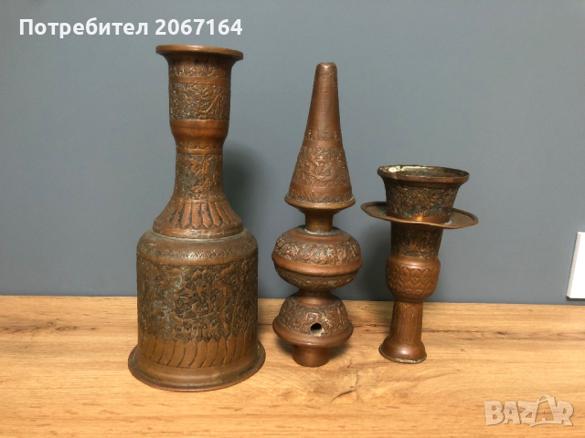 Голямо старинно наргиле от месинг, снимка 2 - Антикварни и старинни предмети - 44658629