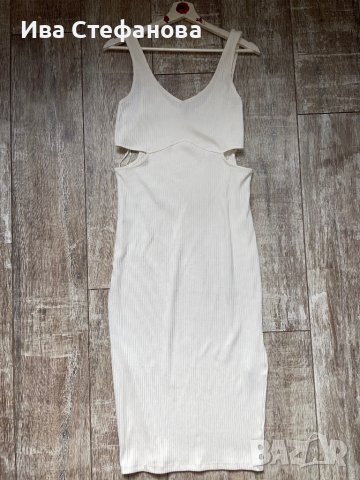 Елегантна нова ежедневна удобна бяла рокля рипс еластична рязана в талията, снимка 3 - Рокли - 41828903