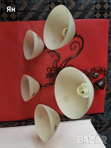 Качествена Красива Лампа Полилей за Таван с 5 Стъкла/Камбанки , снимка 4 - Лампи за таван - 39183473