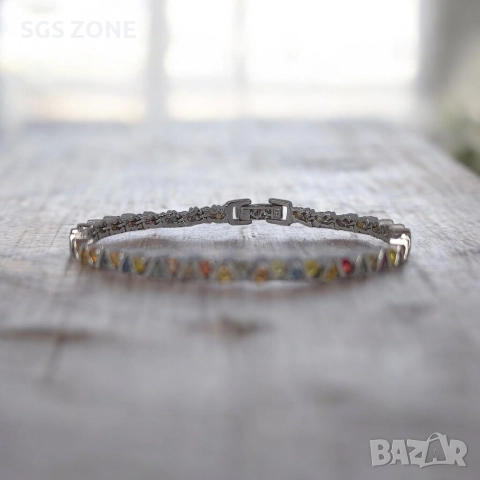 нежна сребърна гривна с мултитурмалин, снимка 4 - Гривни - 52747085