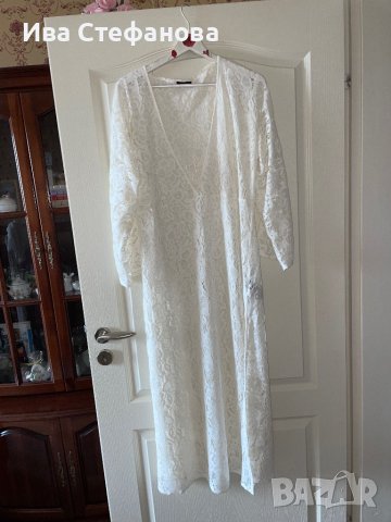 Нова ефирна плажна бяла памучна памук дантелена наметка плажна дълга риза кафтан плажна дълга рокля, снимка 4 - Туники - 41610226