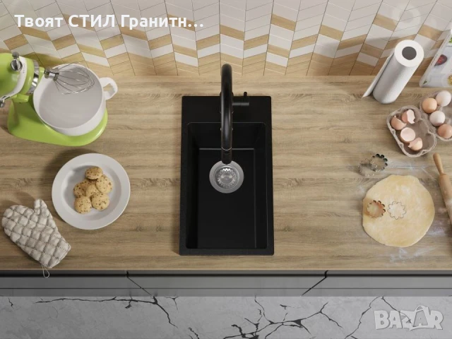 Черна кухненска гранитна мивка Рига 30 XL 280 x 500 mm, снимка 5 - Мивки - 51248934