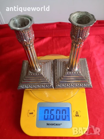 Стари Английски Дебело Посребрени СВЕЩНИЦИ. Маркирани!, снимка 9 - Антикварни и старинни предмети - 51125197