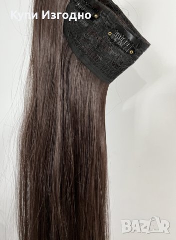 Екстеншън права кестенява коса ред с клипси 55см синтетика, снимка 4 - Продукти за коса - 38989816