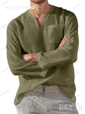 Мъжка ежедневна плажна риза с V-образно деколте и дълги ръкави, 6цвята - 024, снимка 10 - Ризи - 39731757