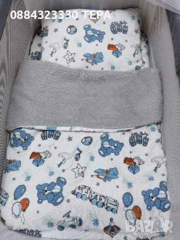 Бархет комплект ТЕРА🌼Плик с цип 80х100 от едната страна бархет от другата мека кох Долен чаршаф 100