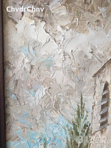 Teck 69х59см/стара картина масло върху платно/пейзаж-кула-градина/дървена рамка, снимка 9 - Картини - 51358094