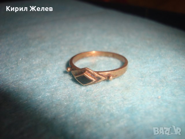 СТАРИНЕН БРОНЗОВ ПРЪСТЕН с РОМБОИДЕН ШЛИФОВАН ЧЕРЕН ОНИКС МАЙСТОРСКА РЪЧНА АРТ-ДЕКО ИЗРАБОТКА 8487, снимка 4 - Антикварни и старинни предмети - 34831035