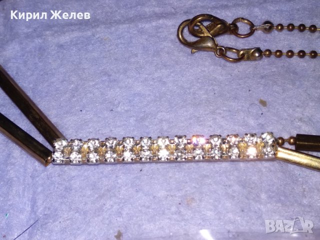 ЕЛЕГАНТНА ЗЛАТИСТА ВИНТИДЖ ОГЪРЛИЦА КОЛИЕ с ИСКРЯЩИ ФАСЕТИРАНИ КРИСТАЛИ 38936, снимка 2 - Колиета, медальони, синджири - 41866100
