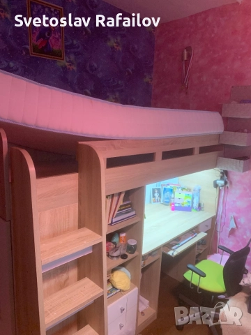 Детско двуетажно легло с бюро и гардероб с двулицев матрак Заедно детска секция с бюро и гардероб 15