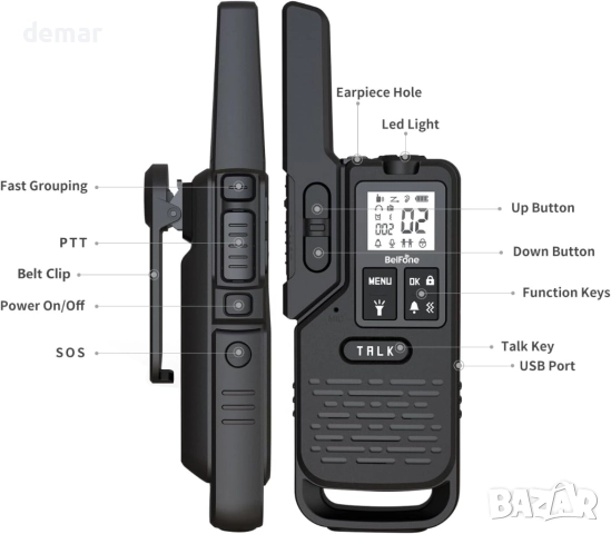 BelFone OG200 уоки-токи, обхват 8 км, 20 канала, IP54, 1 брой, снимка 6 - Друга електроника - 51718245
