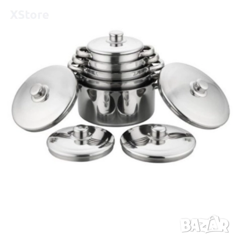 Комплект от 10 части тенджери с тройно дъно и капаци от неръждаема стомана, снимка 4 - Съдове за готвене - 52497090