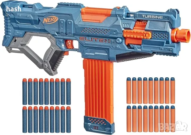Nerf Elite 2.0 Turbine CS-18 Моторизиран бластер, 36 елитни стрелички, щипка за 18 стрелички, Играчк