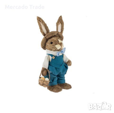Великденска фигура Заек Mercado Trade, Син гащеризон, 47см, снимка 3 - Декорация за дома - 44470904