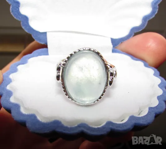 925 сребърен пръстен с аквамарин 26 карата. Халка 7.5/56/, снимка 1