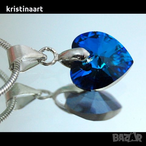 Колие със Сваровски кристали *BERMUDA BLUE*,10мм, снимка 1 - Колиета, медальони, синджири - 36010297