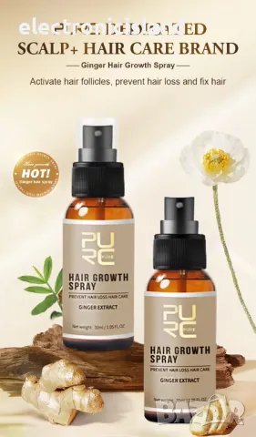 Спрей масло за бърз растеж на косата с джинджифил PURC за лечение и против косопад 30 ml, снимка 2 - Продукти за коса - 48267955