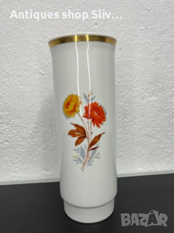 Немска порцеланова ваза с флорални мотиви. №5080, снимка 4 - Антикварни и старинни предмети - 44292740