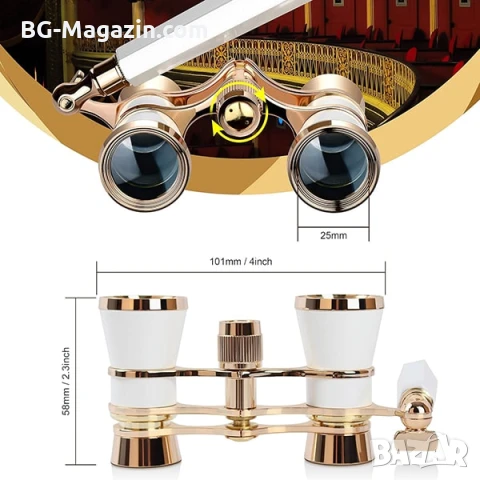 Бял театрален бинокъл с дръжка 3×25 за театър опера концерти подарък увеличение 3X луксозен, снимка 3 - Други ценни предмети - 50931399
