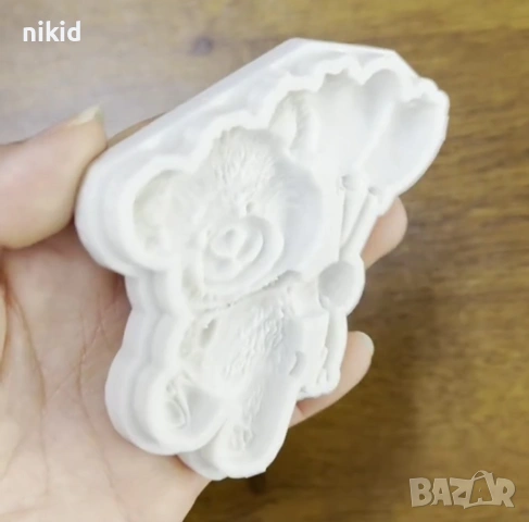 Мече с усмивка и балони силиконов молд форма фондан шоколад гипс пано декор, снимка 3 - Форми - 53651967