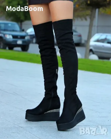 Ботуши на платформа - Велур, снимка 3 - Дамски ботуши - 48821023