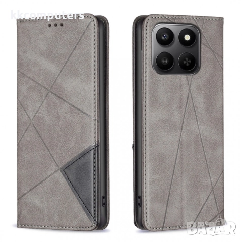 Кожен калъф-Портфейл за Honor X7d / 400 Smart- Геометрична щампа, Държач за Карти и Стойка, вкл. Про