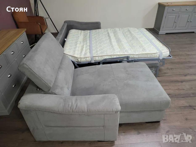 Сив ъглов диван от плат с функция сън и ракла и подвижни облегалки, снимка 11 - Дивани и мека мебел - 44606187